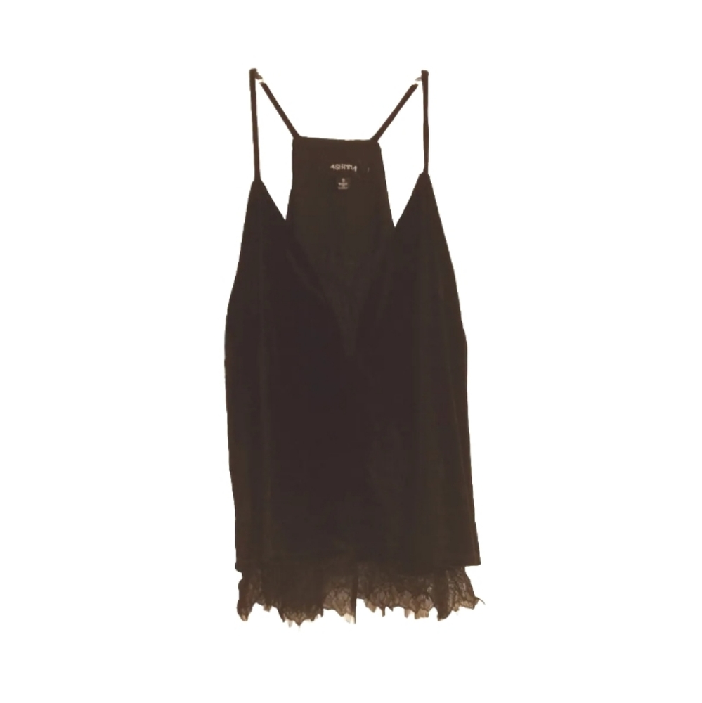 4SI3NNA Velvet Eyelash Lace Trim Details Camisole Tank Top
